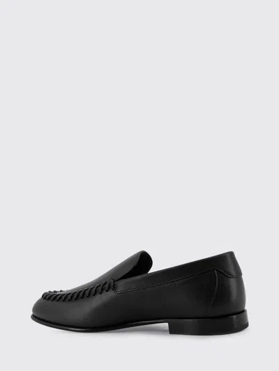 Fendi Men Leather Loafers With Metal Ff Logo In Black