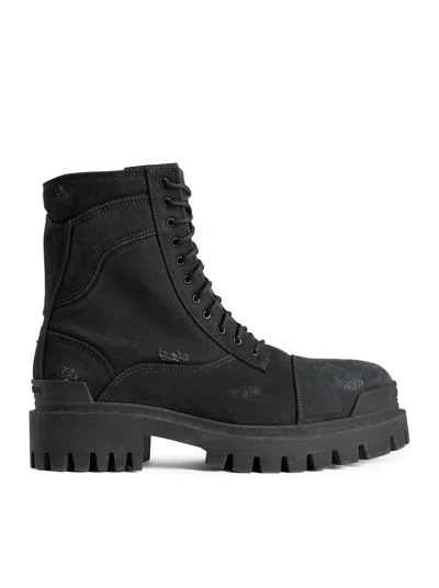 Balenciaga Slate Canvas Combat Strike Ankle Boots In Black