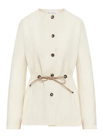 Max Mara Silk And Linen Jacket With Drawstring In Nude