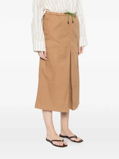 Herno Gonna Midi In Cotone Beige Con Tasche  In Brown