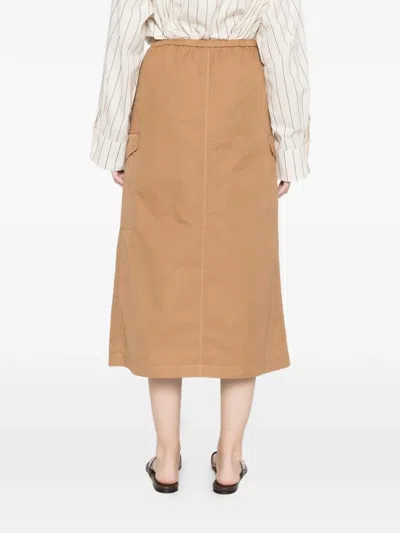 Herno Gonna Midi In Cotone Beige Con Tasche  In Brown