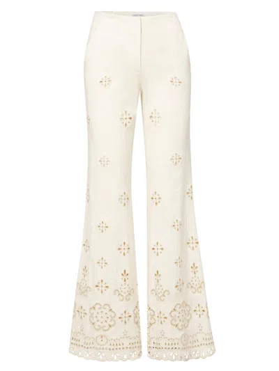 Veronica Beard Komi Eyelet Cotton Twill Flared Pants In Neutral