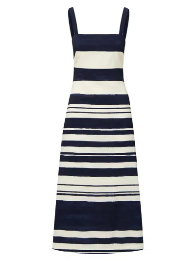 Veronica Beard Ella Striped Linen Midi Dress In Navy Dove White In Black