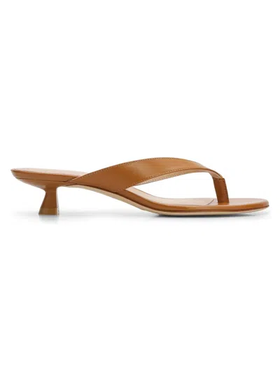 Stuart Weitzman Rio Leather Kitten-heel Thong Sandals In Brown
