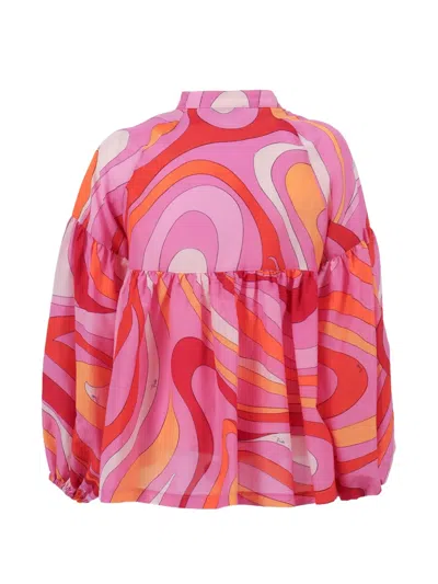 Pucci Junior Buttoned Patterned Shirt In Pink