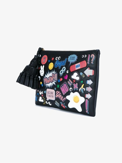 Shop Anya Hindmarch Leather Sticker Clutch Bag In Black