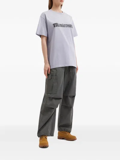 Mini Cream Logo-print T-shirt In Gray