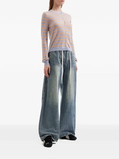 Mini Cream Drawstring Wide-leg Jeans In Blue