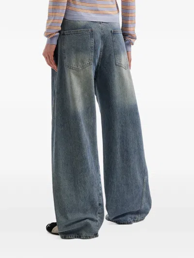 Mini Cream Drawstring Wide-leg Jeans In Blue