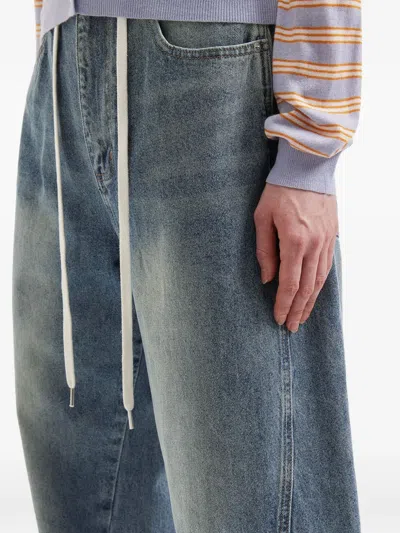Mini Cream Drawstring Wide-leg Jeans In Blue