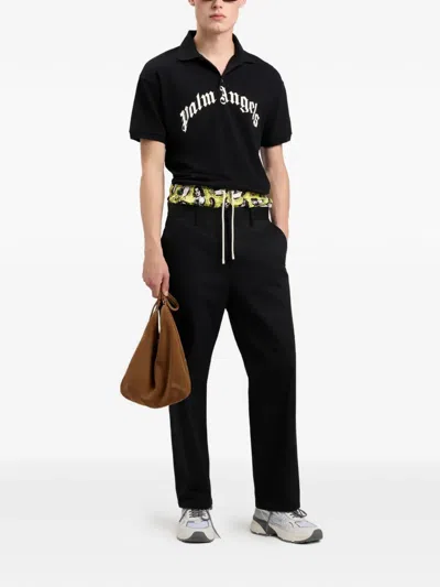 Palm Angels Curved Logo Embroidered Polo Shirt In Black
