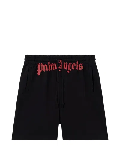 Palm Angels Men's Waist Logo Cotton Sweat Shorts In Black