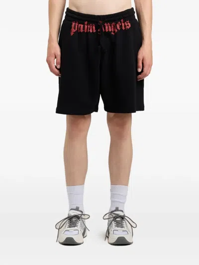 Palm Angels Men's Waist Logo Cotton Sweat Shorts In Black
