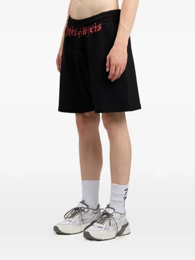 Palm Angels Men's Waist Logo Cotton Sweat Shorts In Black