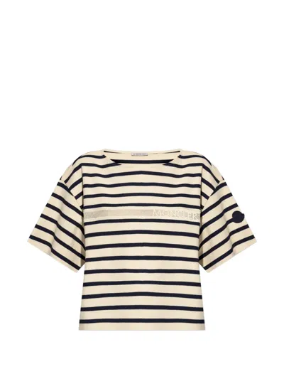Moncler Cotton T-shirt With Striped Pattern In Neutral