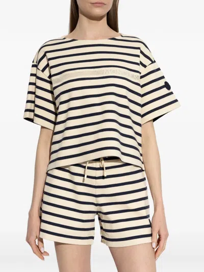 Moncler Cotton T-shirt With Striped Pattern In Neutral