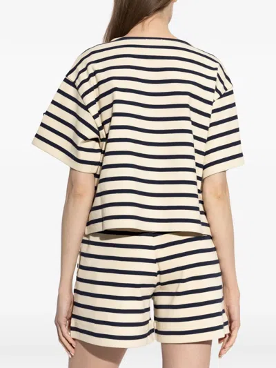 Moncler Cotton T-shirt With Striped Pattern In Neutral