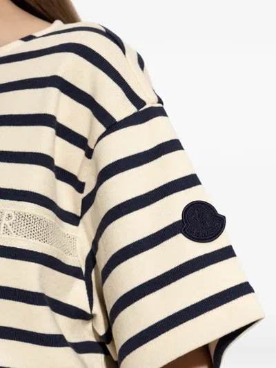 Moncler Cotton T-shirt With Striped Pattern In Neutral