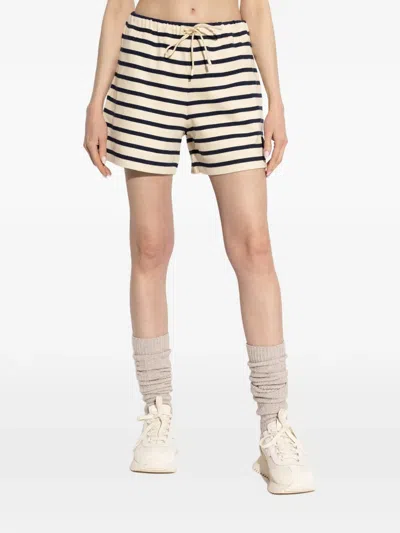 Moncler Striped Shorts With Drawstring And Logo In White