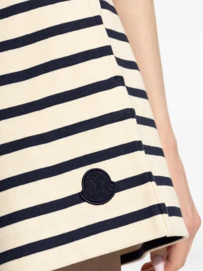 Moncler Striped Shorts With Drawstring And Logo In White