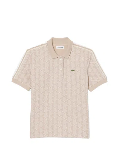 Lacoste Beige Monogram Jacquard Slim Polo In Neutral