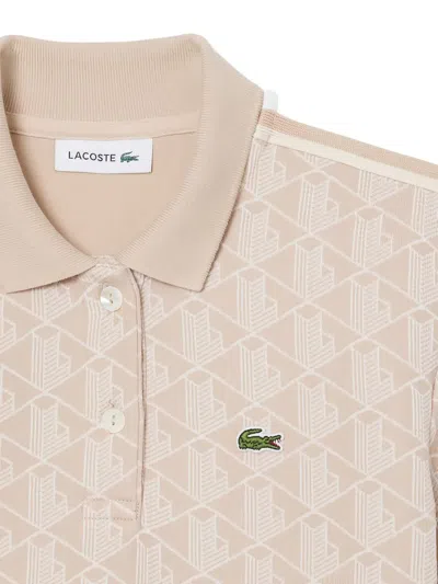 Lacoste Beige Monogram Jacquard Slim Polo In Neutral