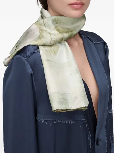 Maison Margiela Rectangular Lightweight Scarf Soft Floral Pattern In Green
