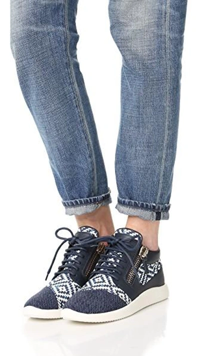 Shop Giuseppe Zanotti Lace Up Sneakers In Navy
