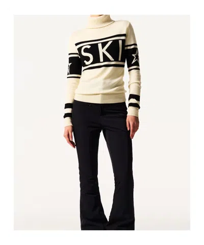 Perfect Moment Schild Intarsia Merino Wool Turtleneck Sweater In Neutral
