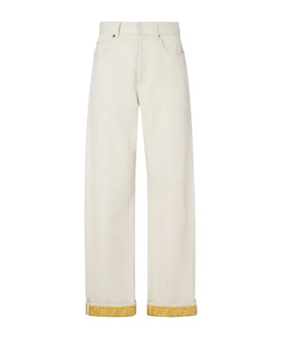 Fendi Ff Reverse Denim Jeans Belt Loops In White