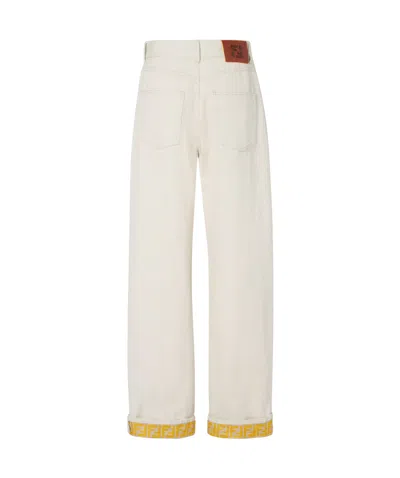 Fendi Ff Reverse Denim Jeans Belt Loops In White