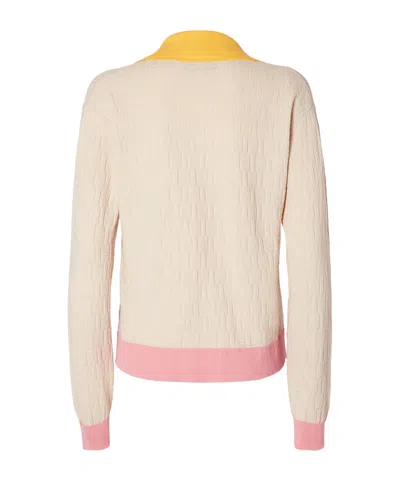 Fendi Knitwear Long Sleeves V Neck Contrasting Collar In Neutral