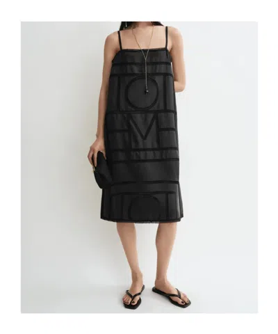Totême Toteme Monogram Midi Dress In Silk With Embroidered Trim In Black