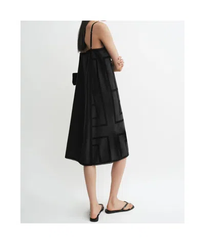 Totême Toteme Monogram Midi Dress In Silk With Embroidered Trim In Black