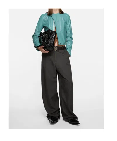 Acne Studios Long-sleeved Leather Jacket In Blue