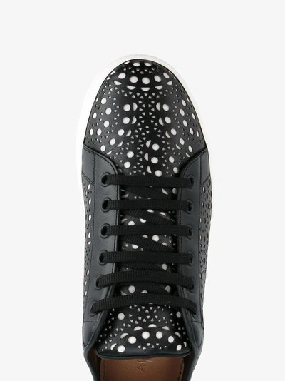 Shop Alaïa Ladies Black And White Leather Perforated Lace-up Sneakers, Size: 41
