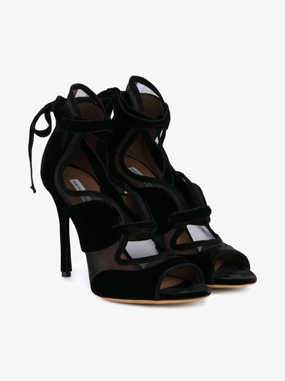 Shop Tabitha Simmons Black Freya 120 Suede Lace Up Sandals