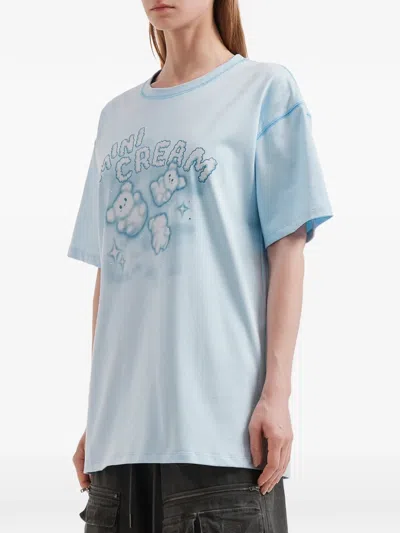 Mini Cream Cloud-print T-shirt In Blue