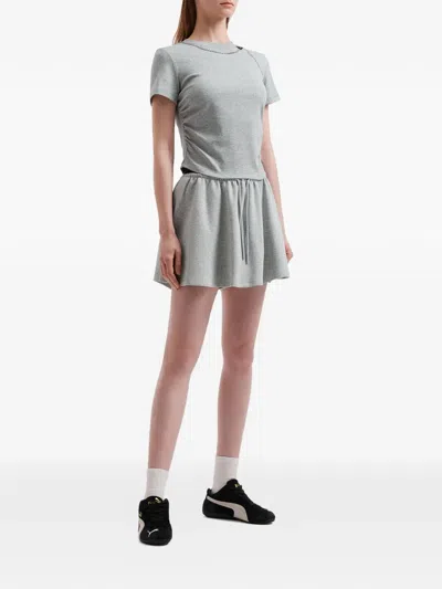 Mini Cream Drawstring Skirt In Gray