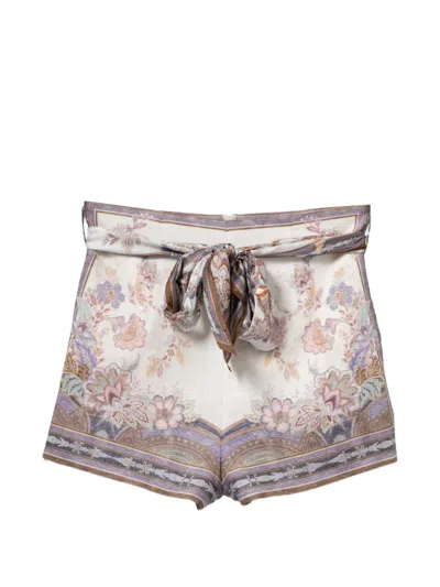 Zimmermann Womens Cream Blue Paisley Luna Scarf-tie Linen Shorts In Neutral