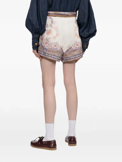 Zimmermann Womens Cream Blue Paisley Luna Scarf-tie Linen Shorts In Neutral