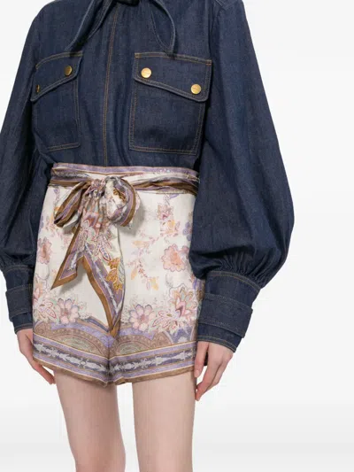 Zimmermann Womens Cream Blue Paisley Luna Scarf-tie Linen Shorts In Neutral