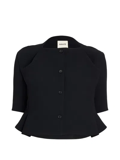 Khaite Franc Folded-neckline Button-fastening Jacket In Black