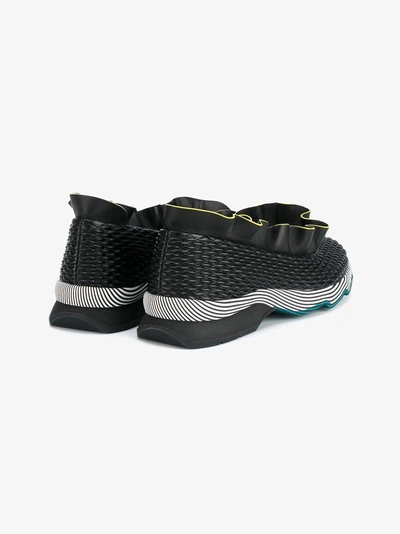 Shop Fendi Black Frill Trim Leather Sneakers