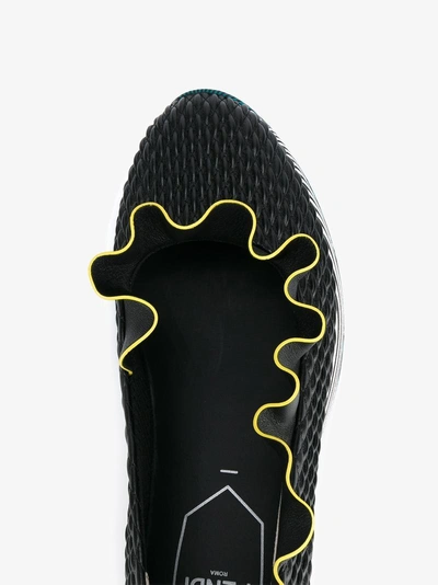 Shop Fendi Black Frill Trim Leather Sneakers