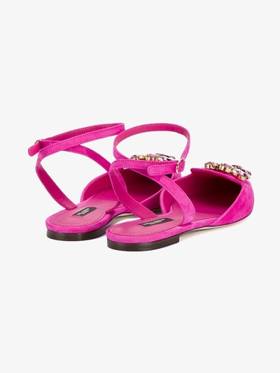 Shop Dolce & Gabbana Crystal Embellished Flats In Pink/purple