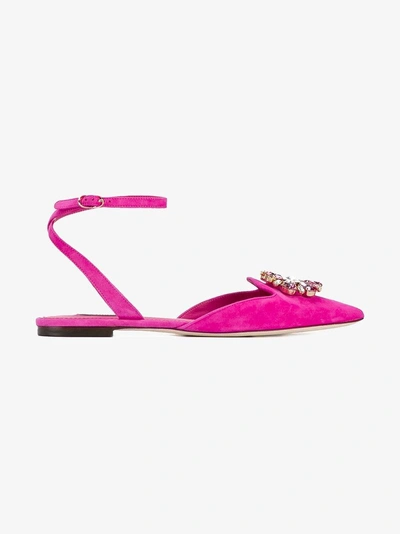 Shop Dolce & Gabbana Crystal Embellished Flats In Pink/purple