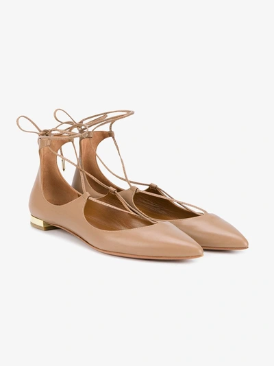 Shop Aquazzura Nude Christy Leather Ballet Flats In Nude&neutrals