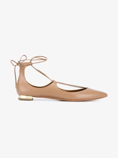 Shop Aquazzura Nude Christy Leather Ballet Flats In Nude&neutrals