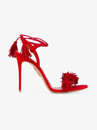 Shop Aquazzura Red Wild Thing 110 Suede Sandals